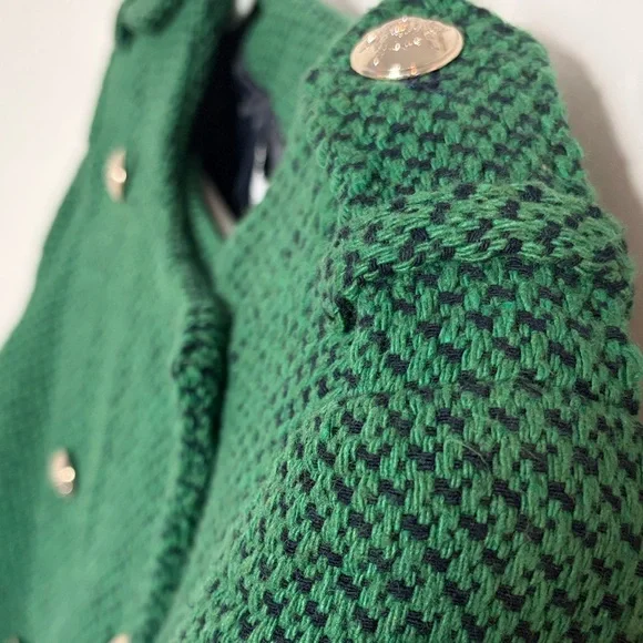 ZARA Green Tweed Cropped Military Button Jacket Size S Gold Button Blazer - Picture 7 of 7